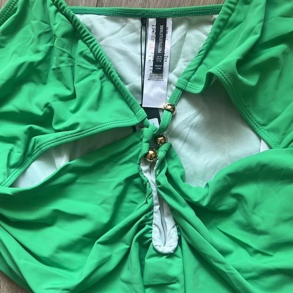 PrettyLittleThing Green Cut-Out One Piece Swimsuit